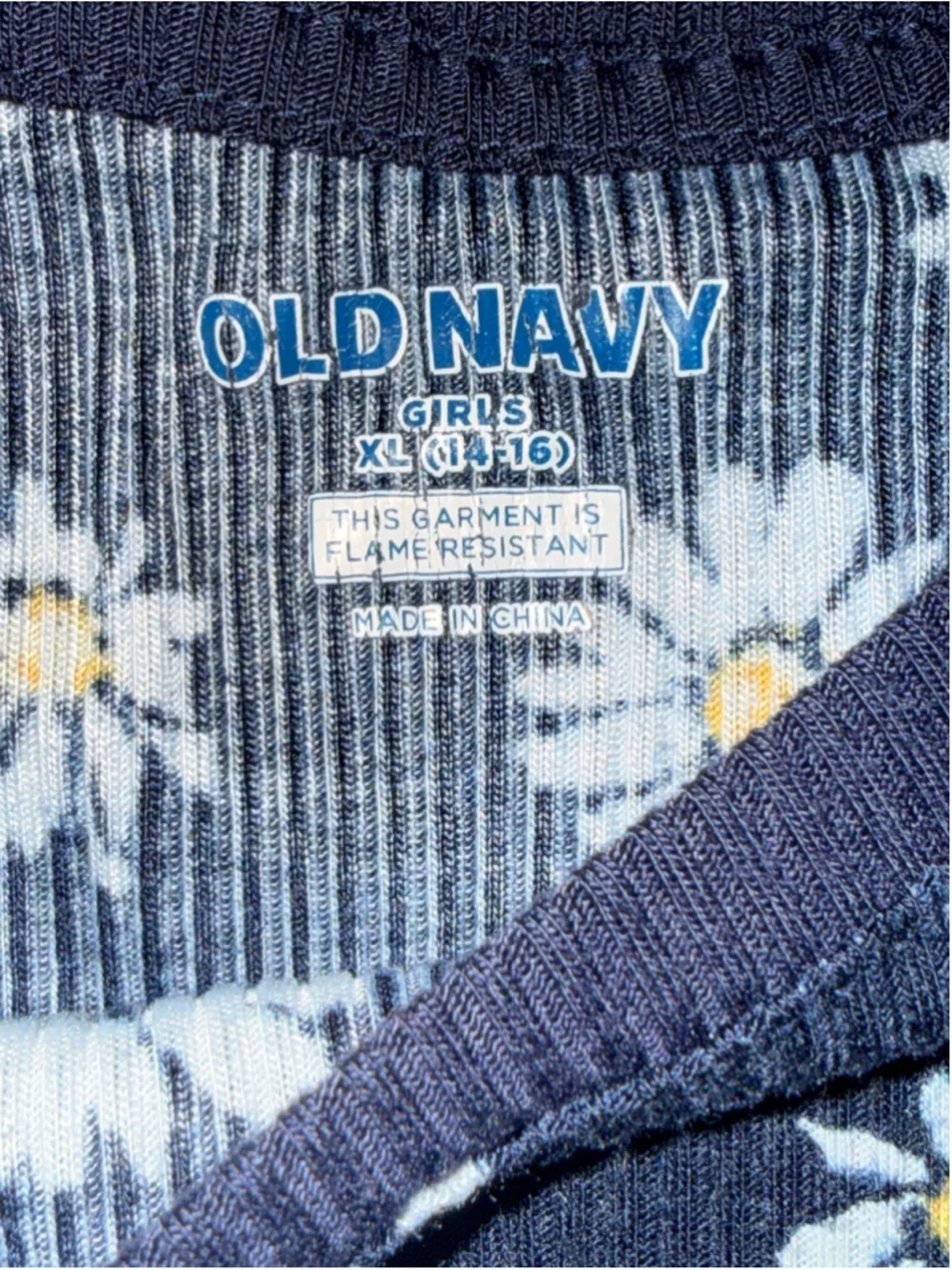 Girls Old Navy Daisy Print Short Sleeve Tee Navy White XL